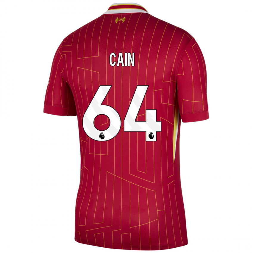 Niño Camiseta Jake Cain #64 Rojo Amarillo Blanco 1ª Equipación 2024/25 La Camisa Perú