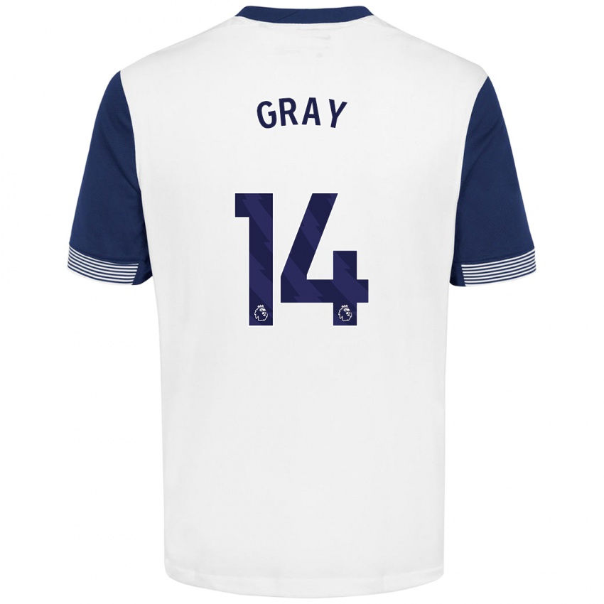 Niño Camiseta Archie Gray #14 Blanco Azul 1ª Equipación 2024/25 La Camisa Perú