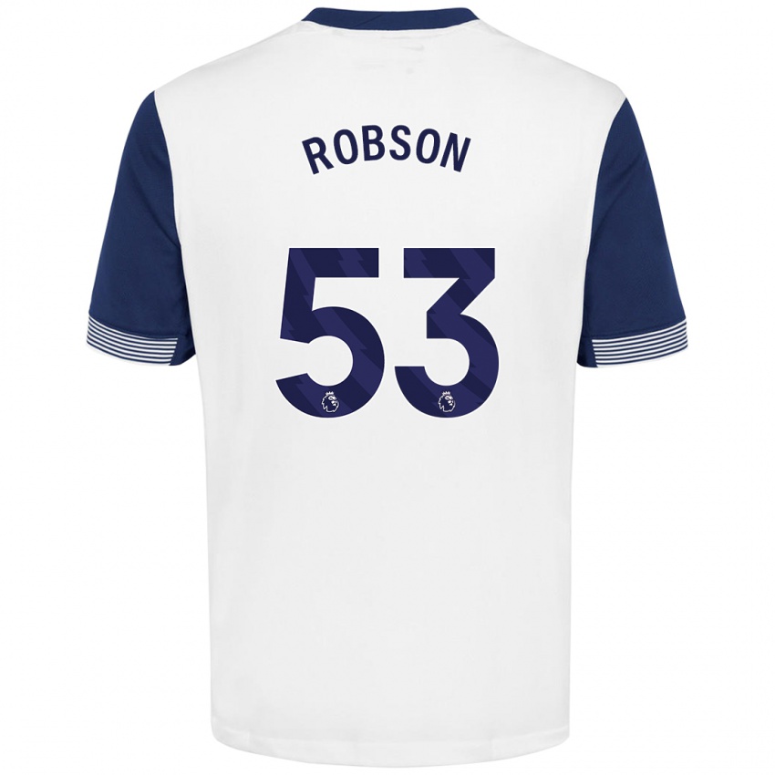 Niño Camiseta Max Robson #53 Blanco Azul 1ª Equipación 2024/25 La Camisa Perú