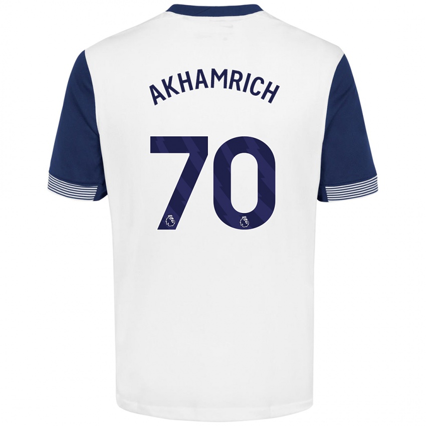 Niño Camiseta Yusuf Akhamrich #70 Blanco Azul 1ª Equipación 2024/25 La Camisa Perú