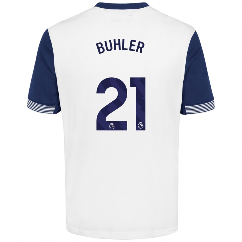 Niño Camiseta Luana Bühler #21 Blanco Azul 1ª Equipación 2024/25 La Camisa Perú