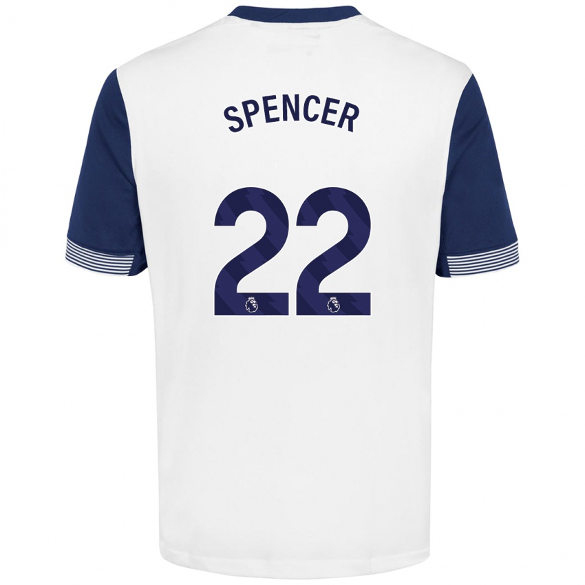 Niño Camiseta Rebecca Spencer #22 Blanco Azul 1ª Equipación 2024/25 La Camisa Perú