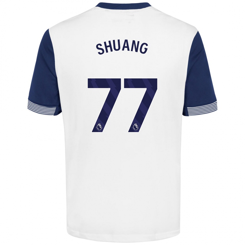 Niño Camiseta Wang Shuang #77 Blanco Azul 1ª Equipación 2024/25 La Camisa Perú