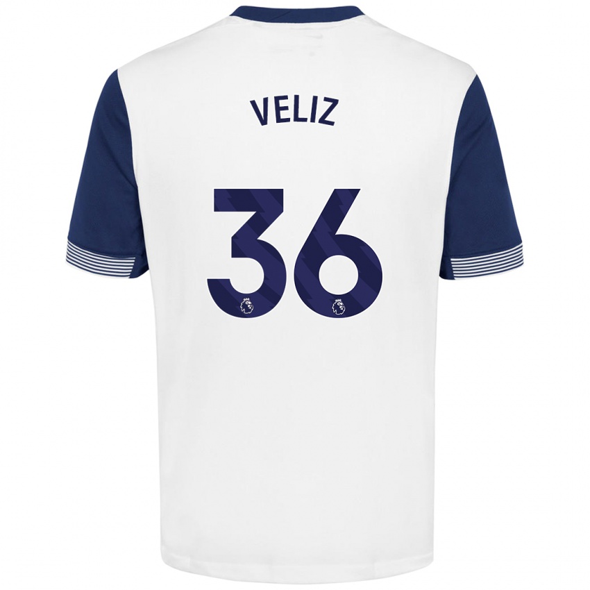 Niño Camiseta Alejo Véliz #36 Blanco Azul 1ª Equipación 2024/25 La Camisa Perú