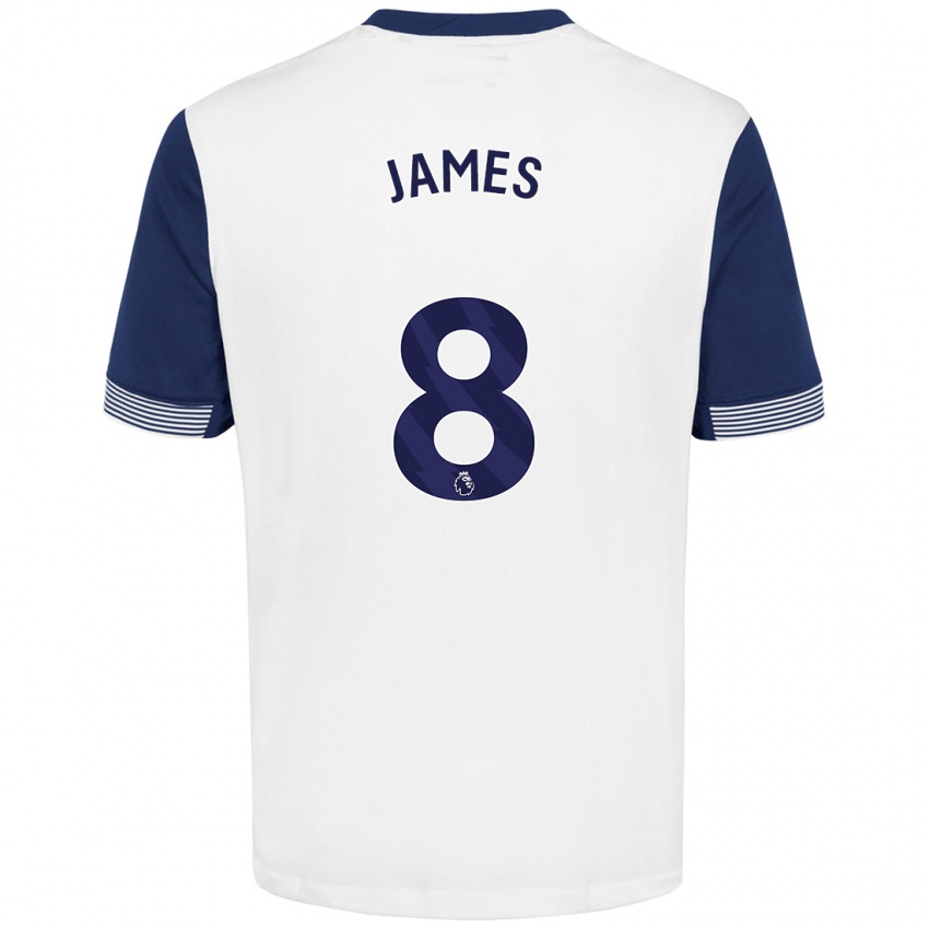 Niño Camiseta Angharad James #8 Blanco Azul 1ª Equipación 2024/25 La Camisa Perú