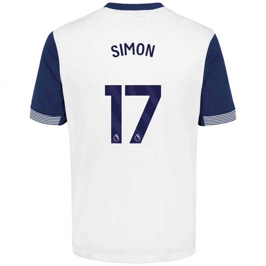 Niño Camiseta Kyah Simon #17 Blanco Azul 1ª Equipación 2024/25 La Camisa Perú