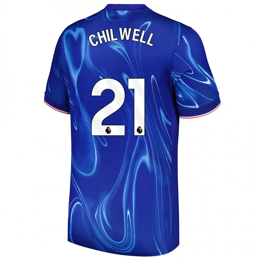 Niño Camiseta Ben Chilwell #21 Azul Blanco 1ª Equipación 2024/25 La Camisa Perú