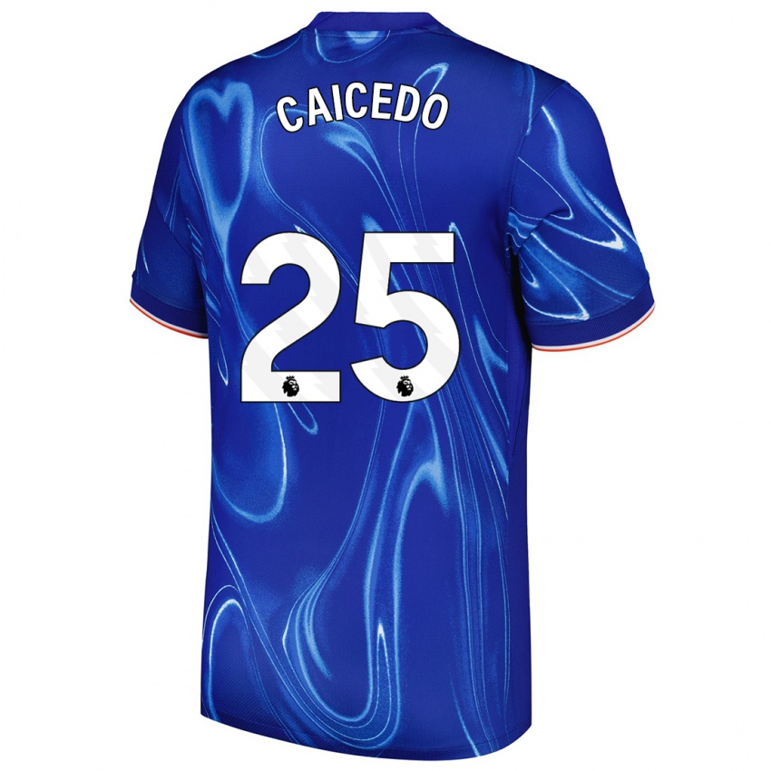 Niño Camiseta Moisés Caicedo #25 Azul Blanco 1ª Equipación 2024/25 La Camisa Perú