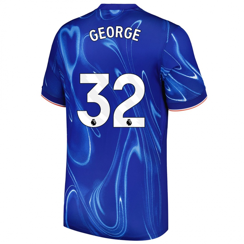 Niño Camiseta Tyrique George #32 Azul Blanco 1ª Equipación 2024/25 La Camisa Perú