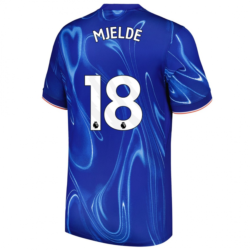 Niño Camiseta Maren Mjelde #18 Azul Blanco 1ª Equipación 2024/25 La Camisa Perú