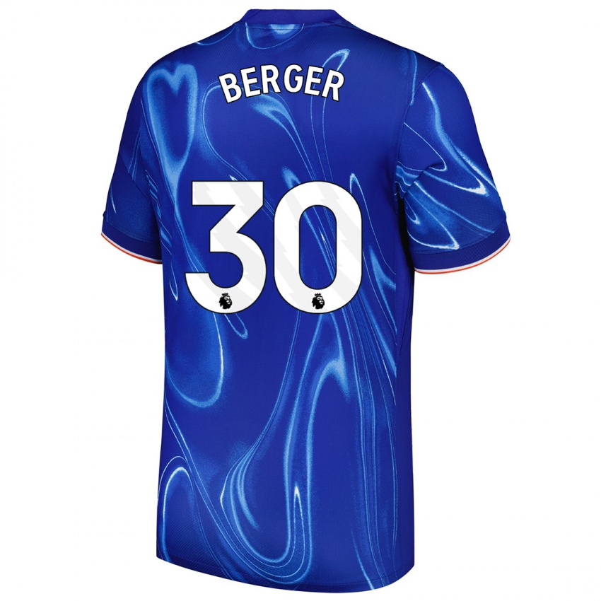 Niño Camiseta Ann-Katrin Berger #30 Azul Blanco 1ª Equipación 2024/25 La Camisa Perú