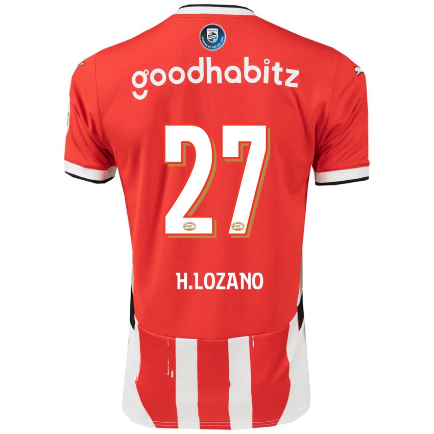 Niño Camiseta Hirving Lozano #27 Rojo Blanco 1ª Equipación 2024/25 La Camisa Perú