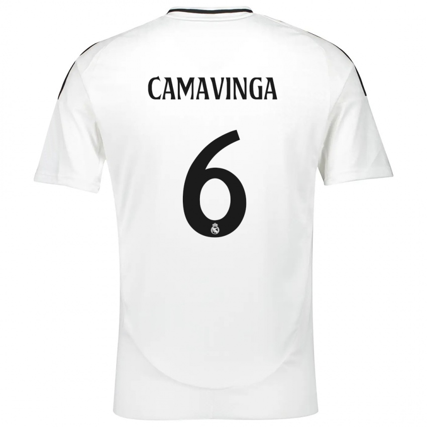 Niño Camiseta Eduardo Camavinga #6 Blanco 1ª Equipación 2024/25 La Camisa Perú