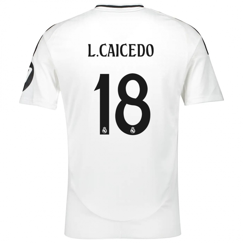 Niño Camiseta Linda Caicedo #18 Blanco 1ª Equipación 2024/25 La Camisa Perú