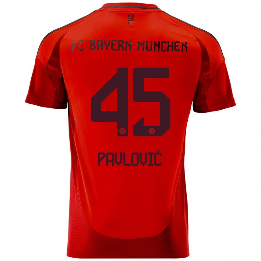 Niño Camiseta Aleksandar Pavlovic #45 Rojo 1ª Equipación 2024/25 La Camisa Perú