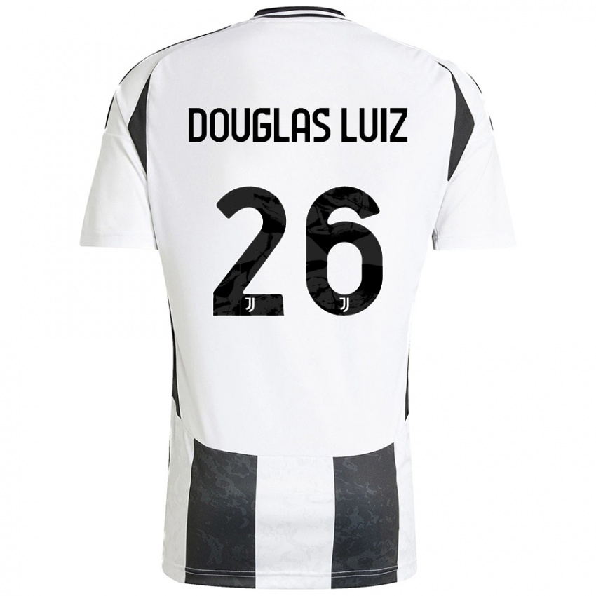 Niño Camiseta Douglas Luiz #26 Blanco Negro 1ª Equipación 2024/25 La Camisa Perú