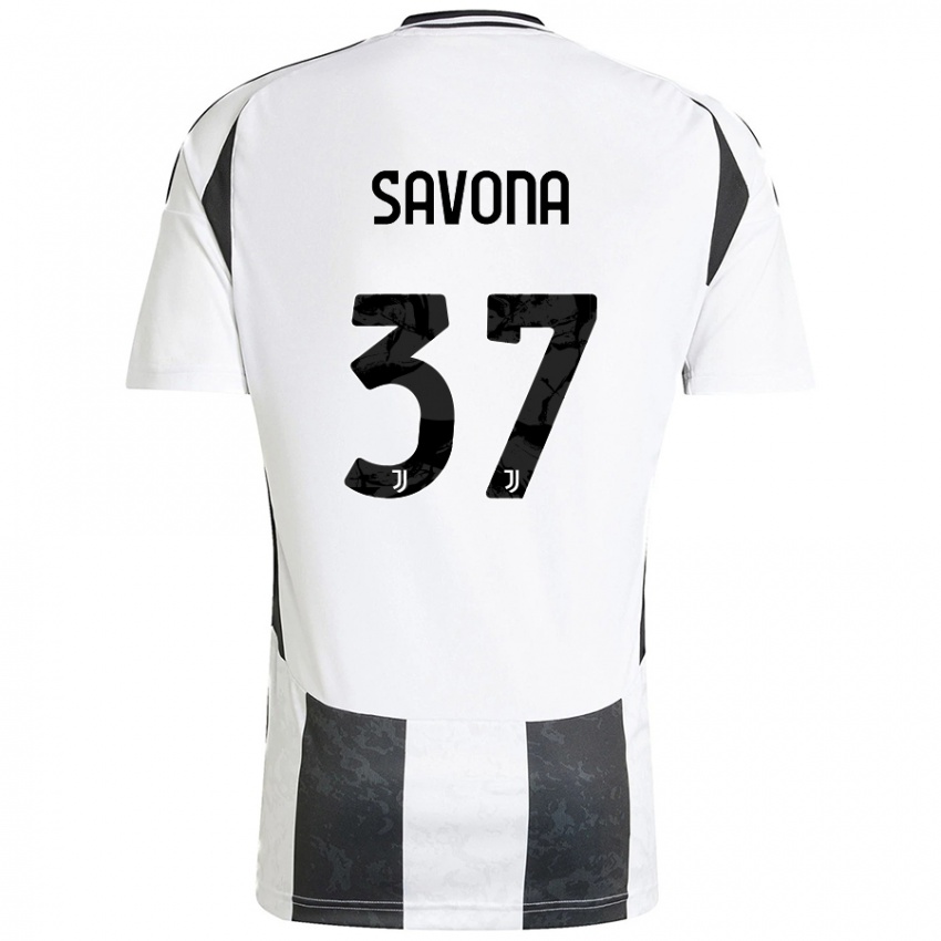 Niño Camiseta Nicolo Savona #37 Blanco Negro 1ª Equipación 2024/25 La Camisa Perú