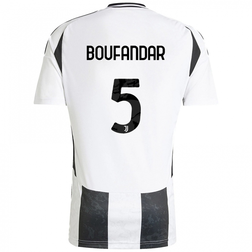 Niño Camiseta Adam Boufandar #5 Blanco Negro 1ª Equipación 2024/25 La Camisa Perú