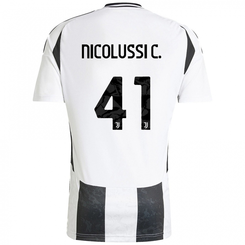 Niño Camiseta Hans Nicolussi Caviglia #41 Blanco Negro 1ª Equipación 2024/25 La Camisa Perú