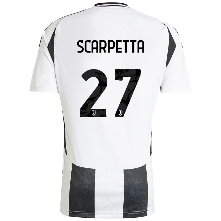 Niño Camiseta Jacopo Scarpetta #27 Blanco Negro 1ª Equipación 2024/25 La Camisa Perú