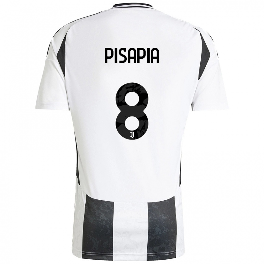 Niño Camiseta Luciano Pisapia #8 Blanco Negro 1ª Equipación 2024/25 La Camisa Perú