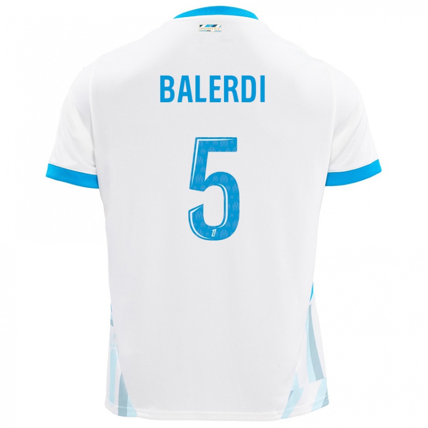 Niño Camiseta Leonardo Balerdi #5 Blanco Azul Cielo 1ª Equipación 2024/25 La Camisa Perú