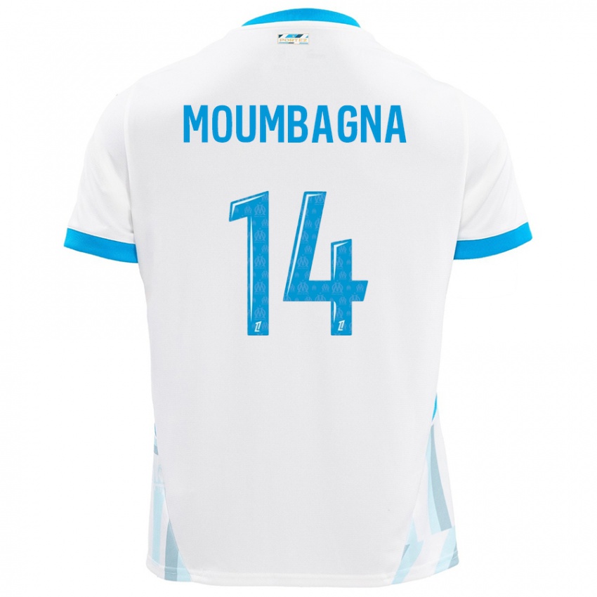 Niño Camiseta Faris Moumbagna #14 Blanco Azul Cielo 1ª Equipación 2024/25 La Camisa Perú