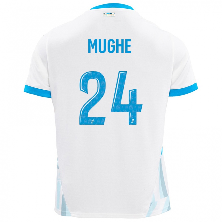 Niño Camiseta François Mughe #24 Blanco Azul Cielo 1ª Equipación 2024/25 La Camisa Perú