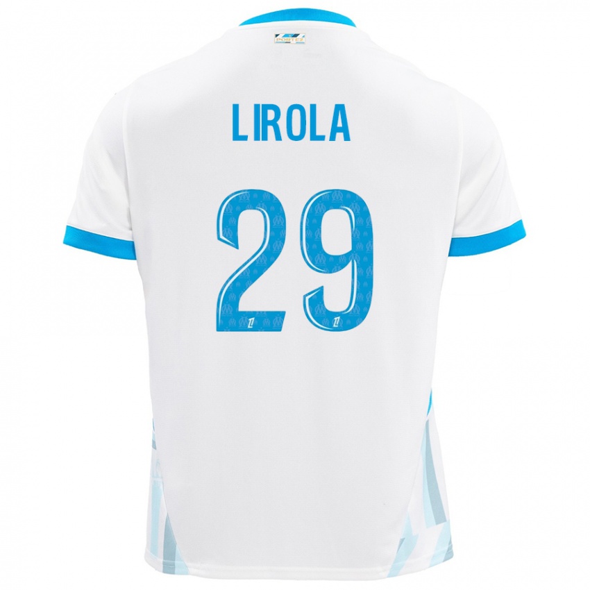 Niño Camiseta Pol Lirola #29 Blanco Azul Cielo 1ª Equipación 2024/25 La Camisa Perú