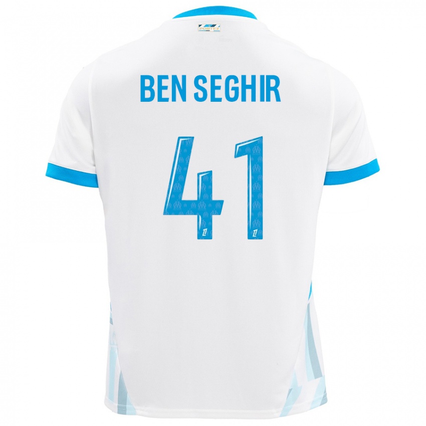 Niño Camiseta Salim Ben Seghir #41 Blanco Azul Cielo 1ª Equipación 2024/25 La Camisa Perú