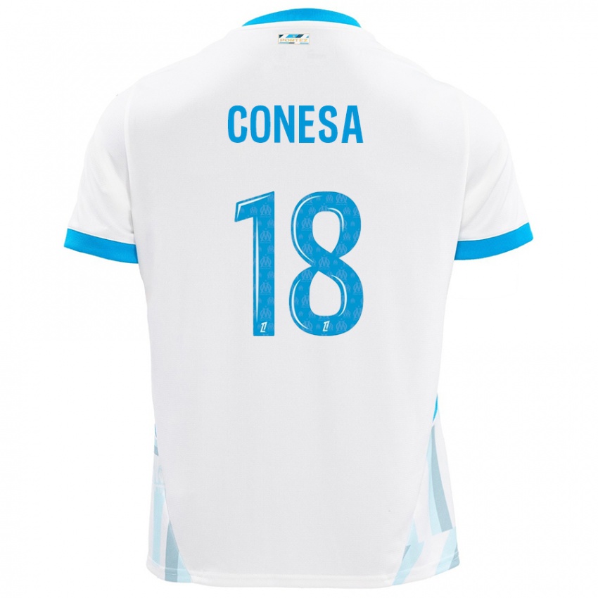 Niño Camiseta Anna Conesa #18 Blanco Azul Cielo 1ª Equipación 2024/25 La Camisa Perú