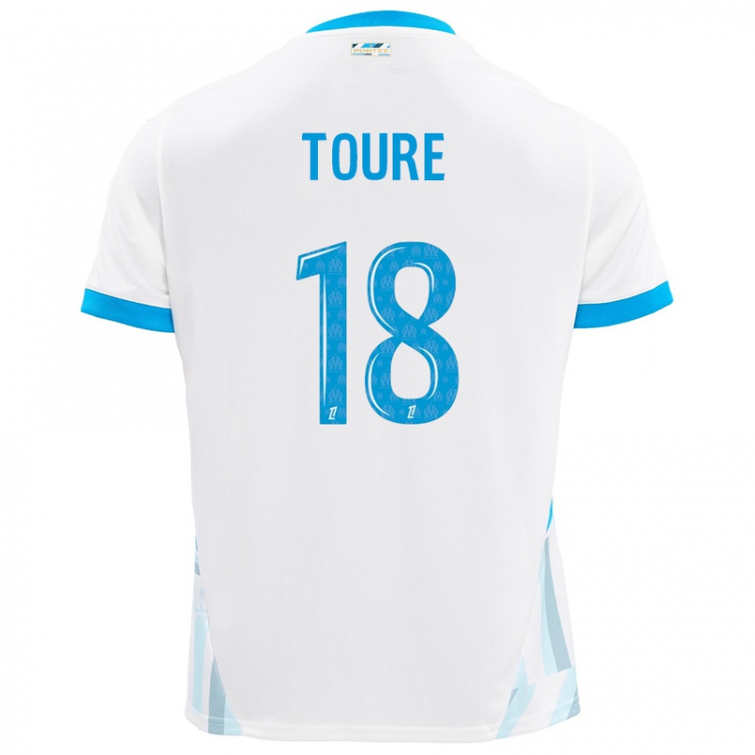 Niño Camiseta Isaak Toure #18 Blanco Azul Cielo 1ª Equipación 2024/25 La Camisa Perú