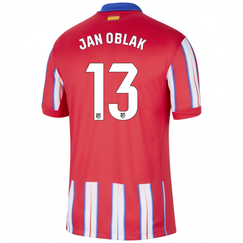 Niño Camiseta Jan Oblak #13 Rojo Blanco Azul 1ª Equipación 2024/25 La Camisa Perú