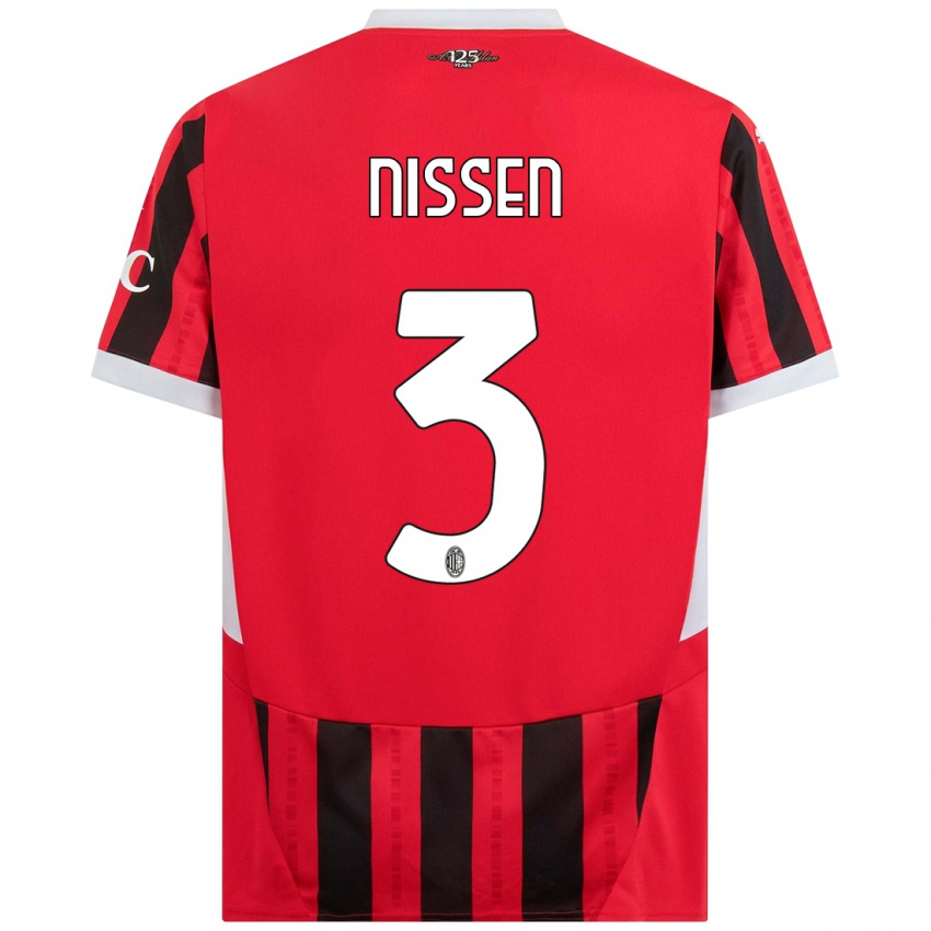 Niño Camiseta Fredrik Nissen #3 Rojo Negro 1ª Equipación 2024/25 La Camisa Perú