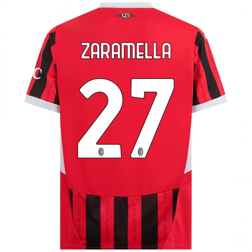 Niño Camiseta Mattia Zaramella #27 Rojo Negro 1ª Equipación 2024/25 La Camisa Perú