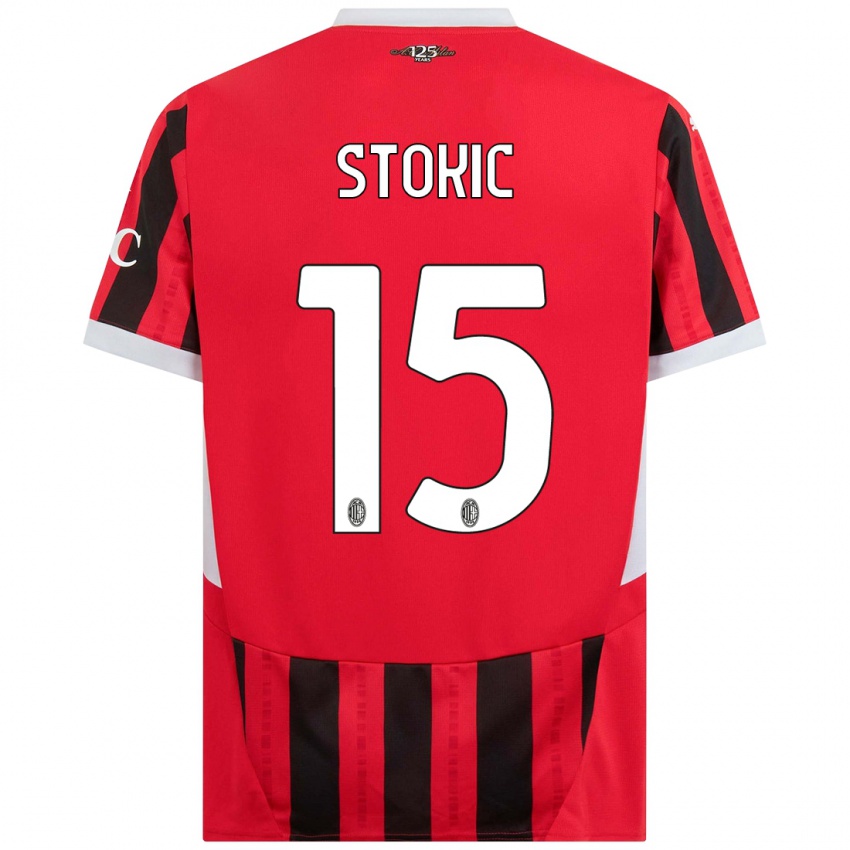 Niño Camiseta Sara Stokić #15 Rojo Negro 1ª Equipación 2024/25 La Camisa Perú