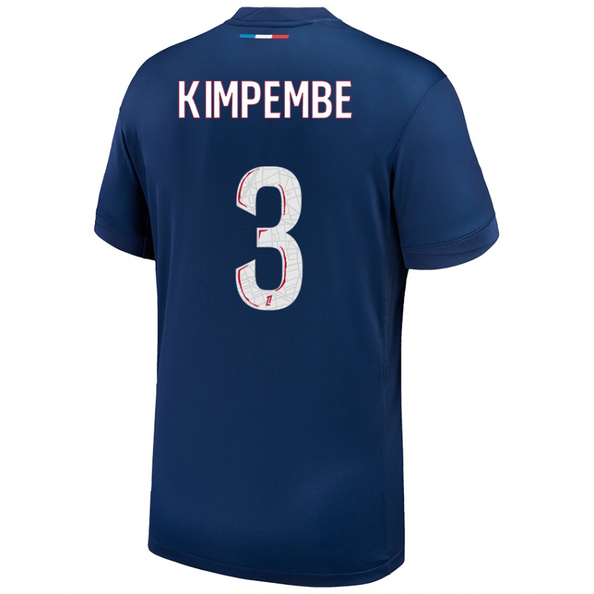 Niño Camiseta Presnel Kimpembe #3 Azul Marino Blanco 1ª Equipación 2024/25 La Camisa Perú