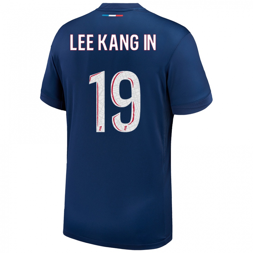 Niño Camiseta Kang-In Lee #19 Azul Marino Blanco 1ª Equipación 2024/25 La Camisa Perú