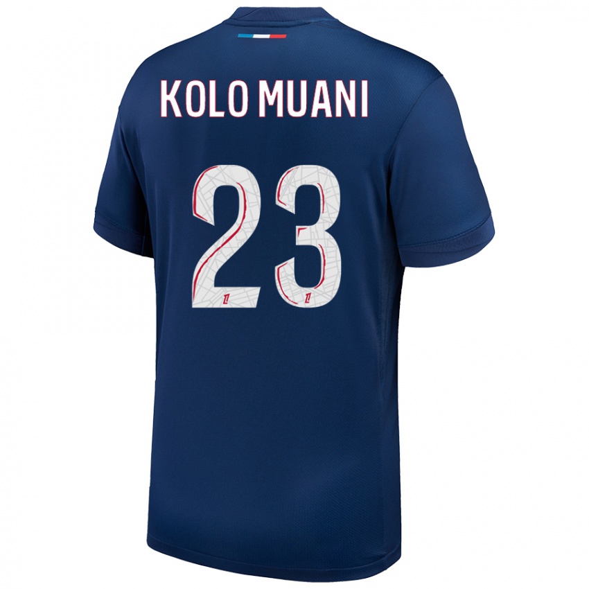 Niño Camiseta Randal Kolo Muani #23 Azul Marino Blanco 1ª Equipación 2024/25 La Camisa Perú