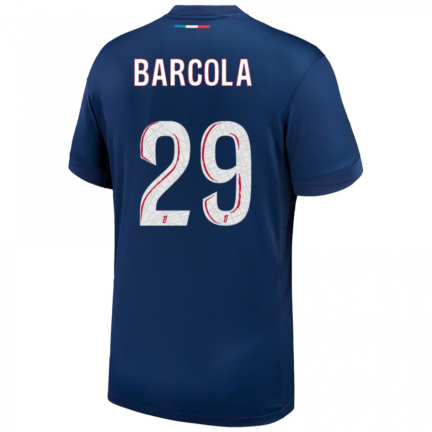 Niño Camiseta Bradley Barcola #29 Azul Marino Blanco 1ª Equipación 2024/25 La Camisa Perú