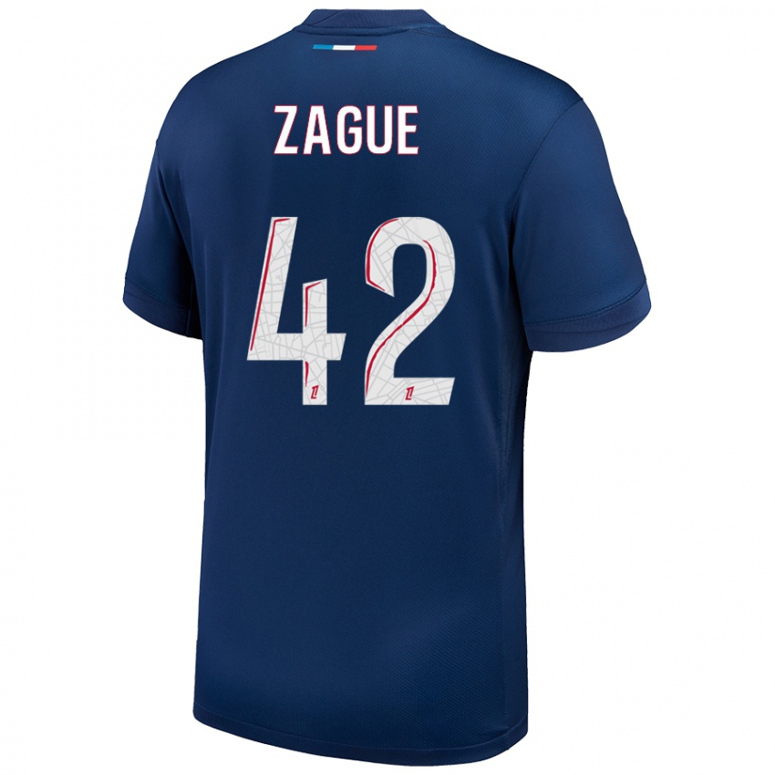 Niño Camiseta Yoram Zague #42 Azul Marino Blanco 1ª Equipación 2024/25 La Camisa Perú