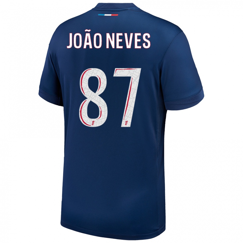 Niño Camiseta João Neves #87 Azul Marino Blanco 1ª Equipación 2024/25 La Camisa Perú