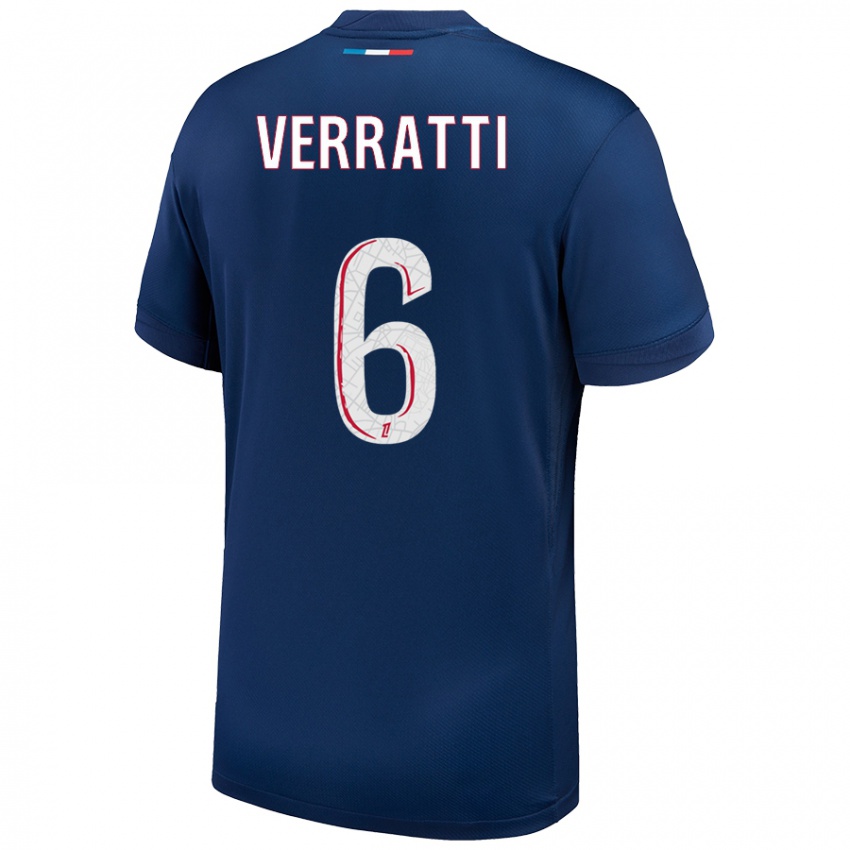 Niño Camiseta Marco Verratti #6 Azul Marino Blanco 1ª Equipación 2024/25 La Camisa Perú