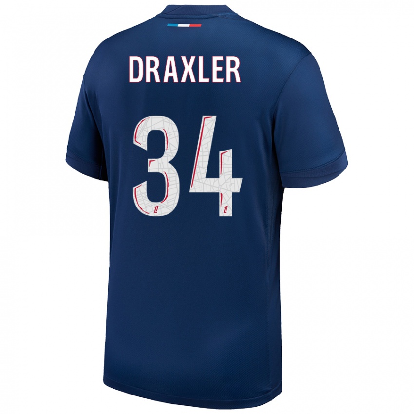 Niño Camiseta Julian Draxler #34 Azul Marino Blanco 1ª Equipación 2024/25 La Camisa Perú