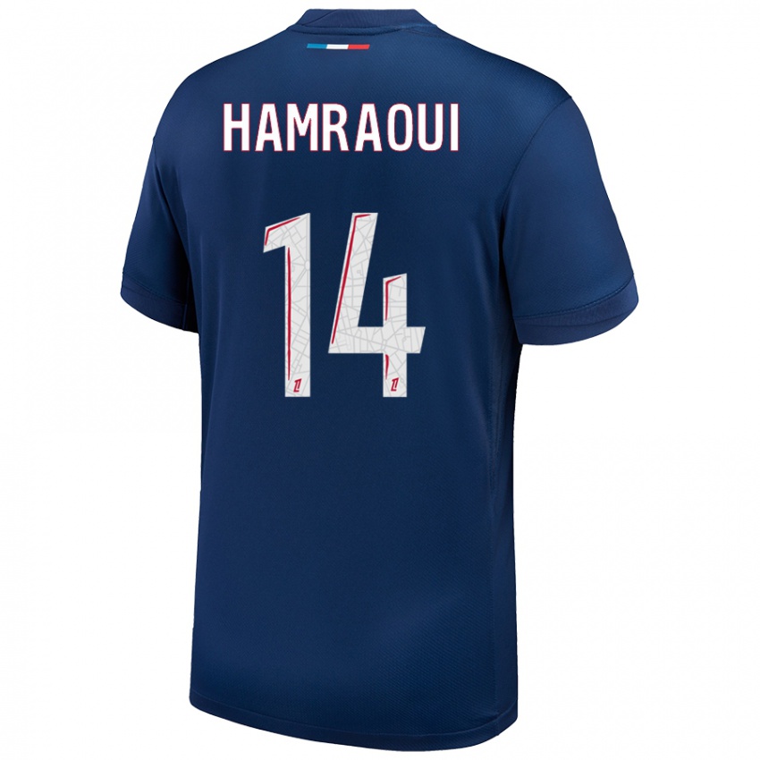 Niño Camiseta Kheira Hamraoui #14 Azul Marino Blanco 1ª Equipación 2024/25 La Camisa Perú