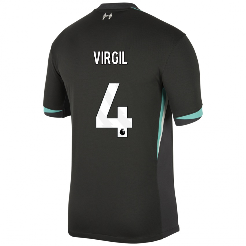 Niño Camiseta Virgil Van Dijk #4 Negro Antracita Blanco 2ª Equipación 2024/25 La Camisa Perú