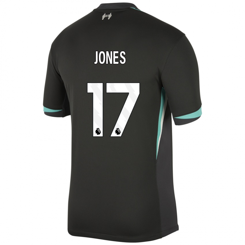 Niño Camiseta Curtis Jones #17 Negro Antracita Blanco 2ª Equipación 2024/25 La Camisa Perú