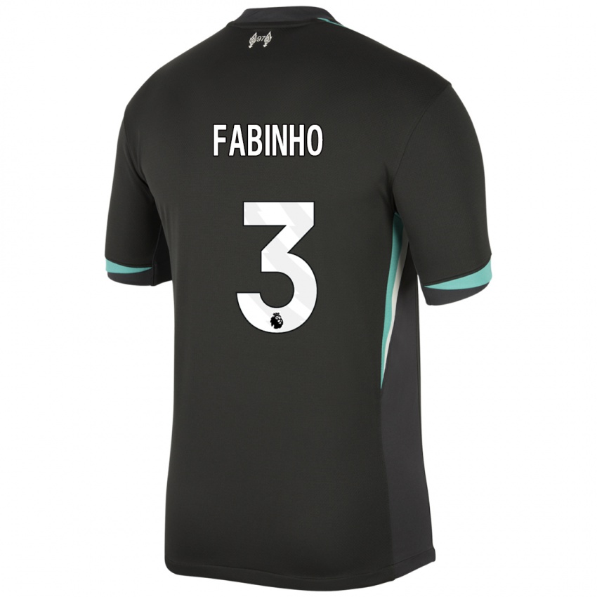 Niño Camiseta Fabinho #3 Negro Antracita Blanco 2ª Equipación 2024/25 La Camisa Perú