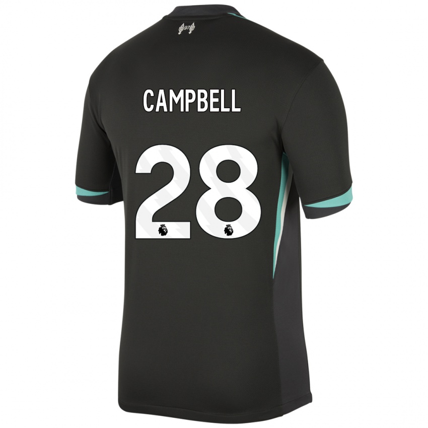 Niño Camiseta Megan Campbell #28 Negro Antracita Blanco 2ª Equipación 2024/25 La Camisa Perú