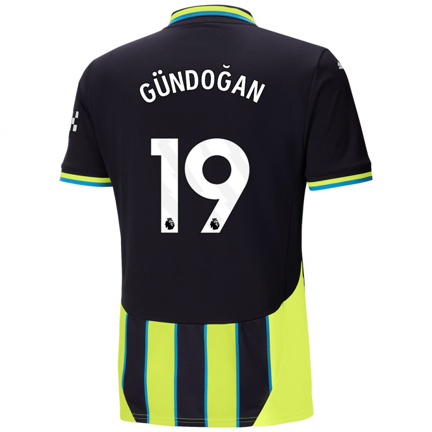 Niño Camiseta Ilkay Gundogan #19 Azul Amarillo 2ª Equipación 2024/25 La Camisa Perú